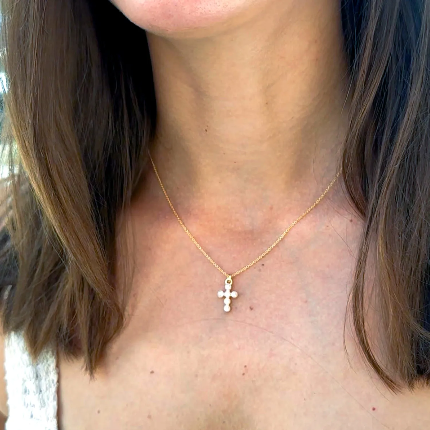 Pearl Cross Gold Charm Necklace sold by Folklore Shop product image thumbnail 4