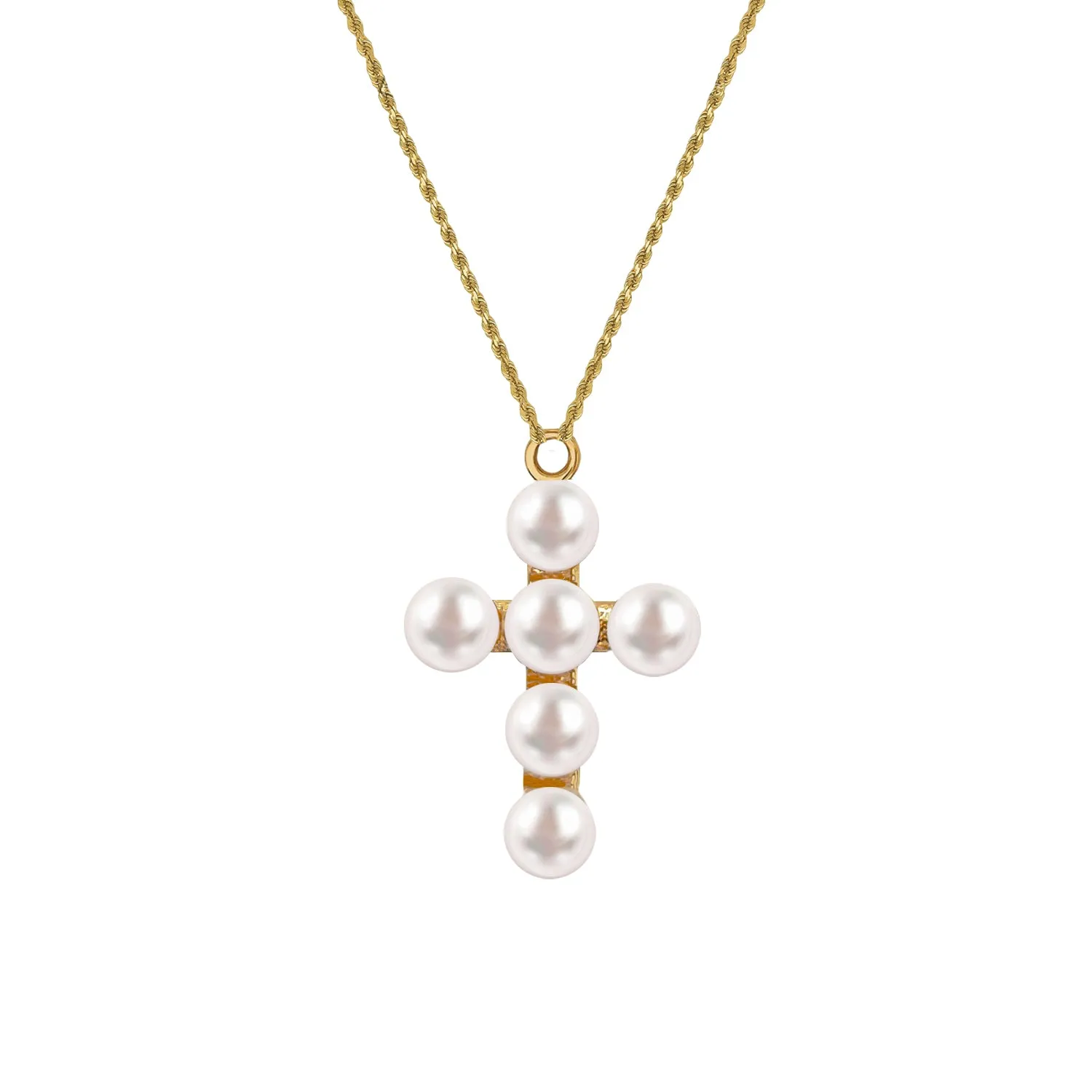 Pearl Cross Gold Charm Necklace sold by Folklore Shop