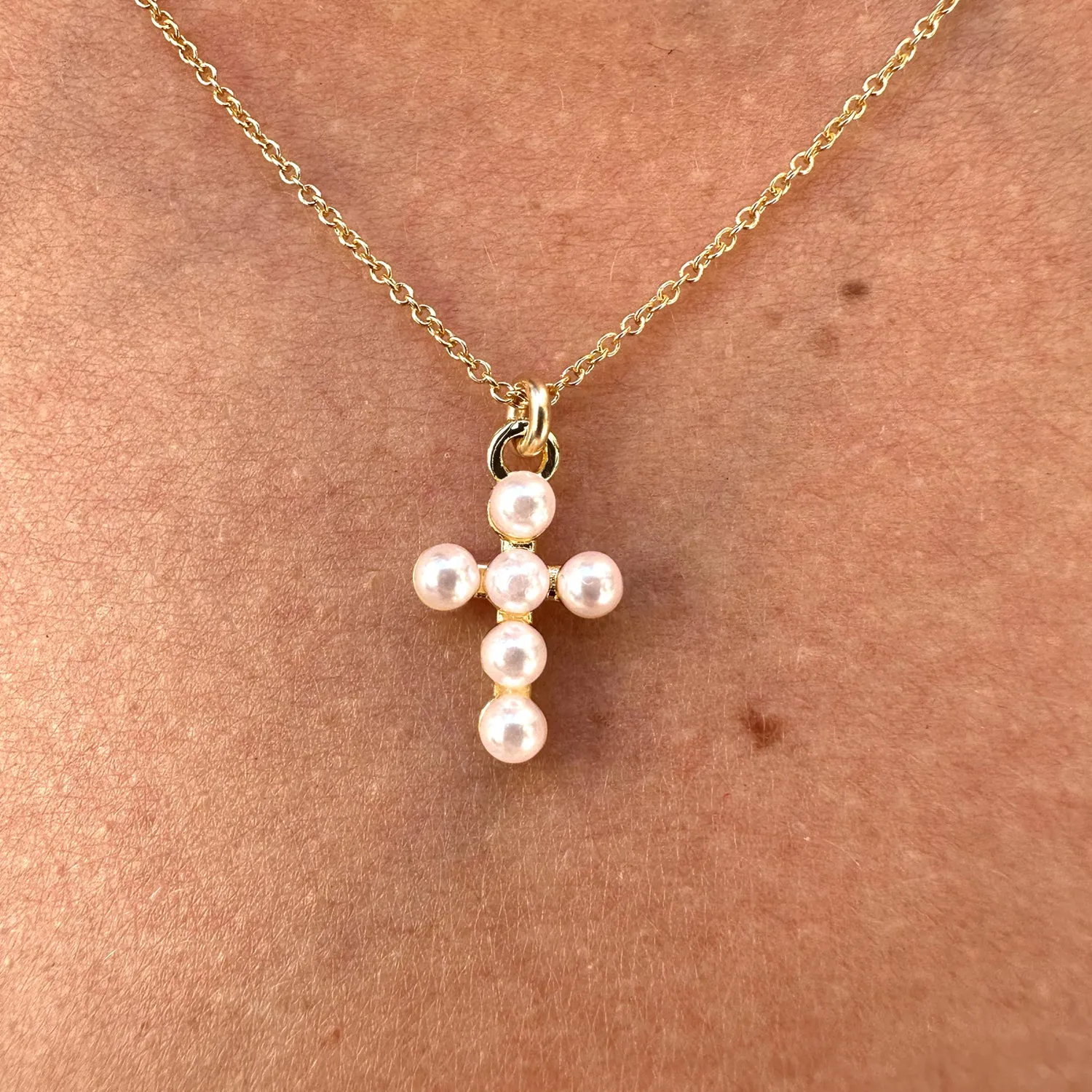 Pearl Cross Gold Charm Necklace sold by Folklore Shop product image thumbnail 2