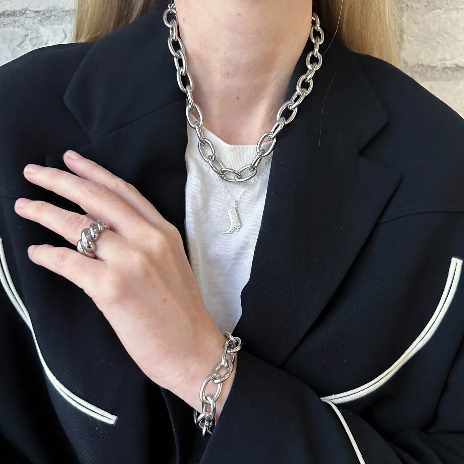 Silver Round Chain Necklace Bracelet Set sold by Folklore Shop product image thumbnail 2