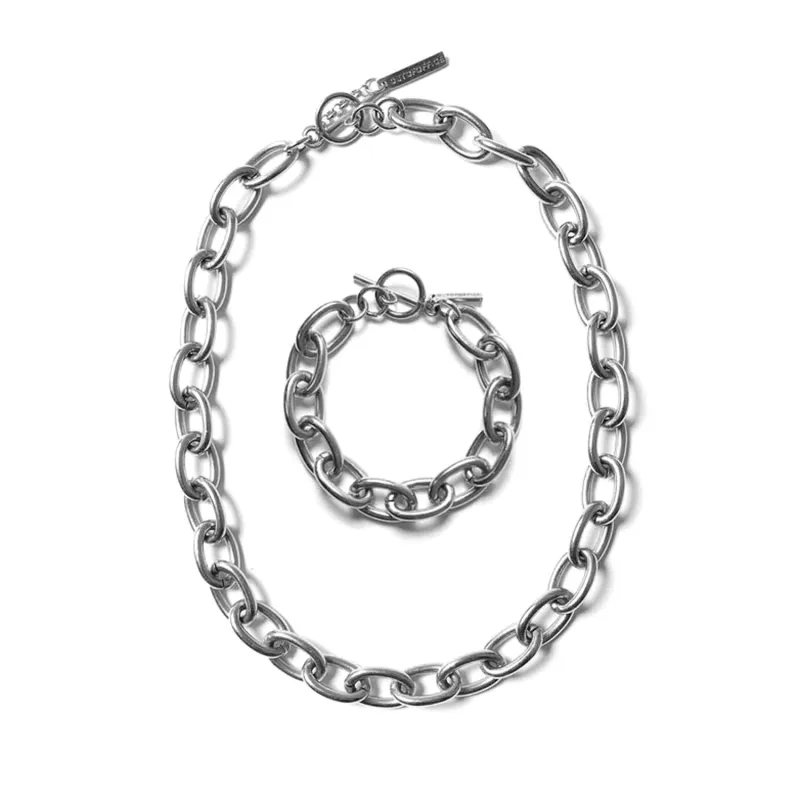 Silver Round Chain Necklace Bracelet Set sold by Folklore Shop
