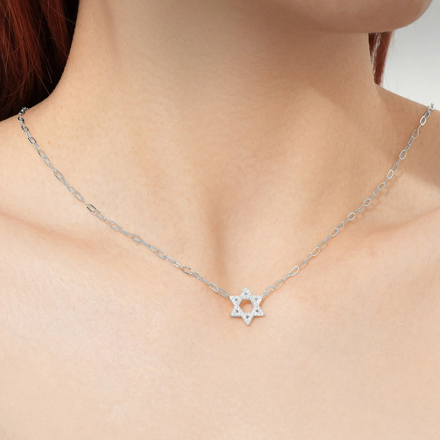 Star Of David Silver Pave Charm Necklace sold by Folklore Shop product image thumbnail 2