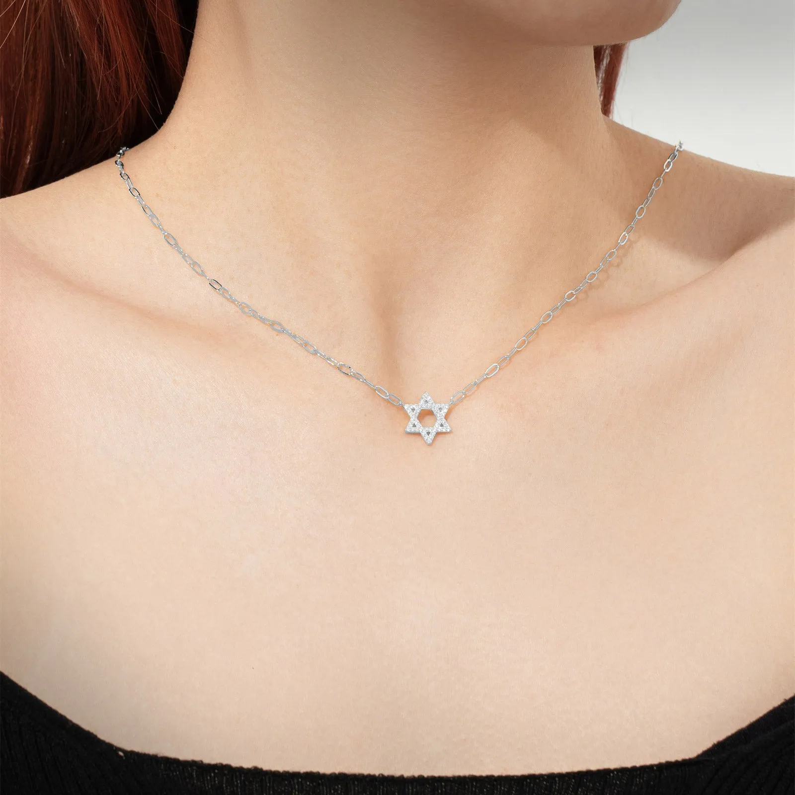 Star Of David Silver Pave Charm Necklace sold by Folklore Shop product image thumbnail 3