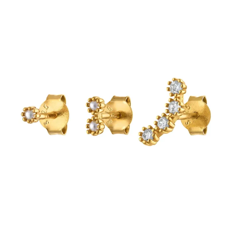 Gold Pearl Pavé Trio Stud Earring Set sold by Folklore Shop