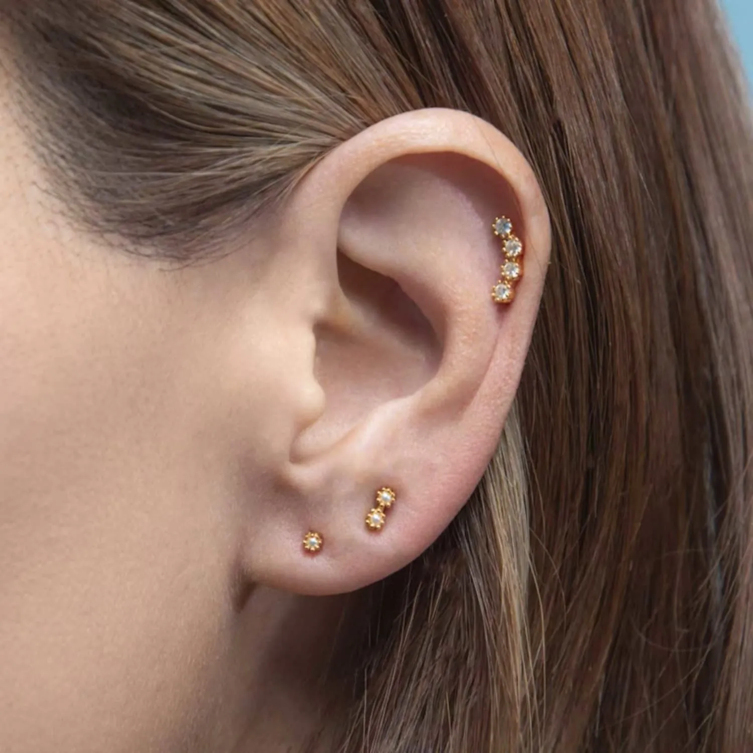 Gold Pearl Pavé Trio Stud Earring Set sold by Folklore Shop product image thumbnail 2