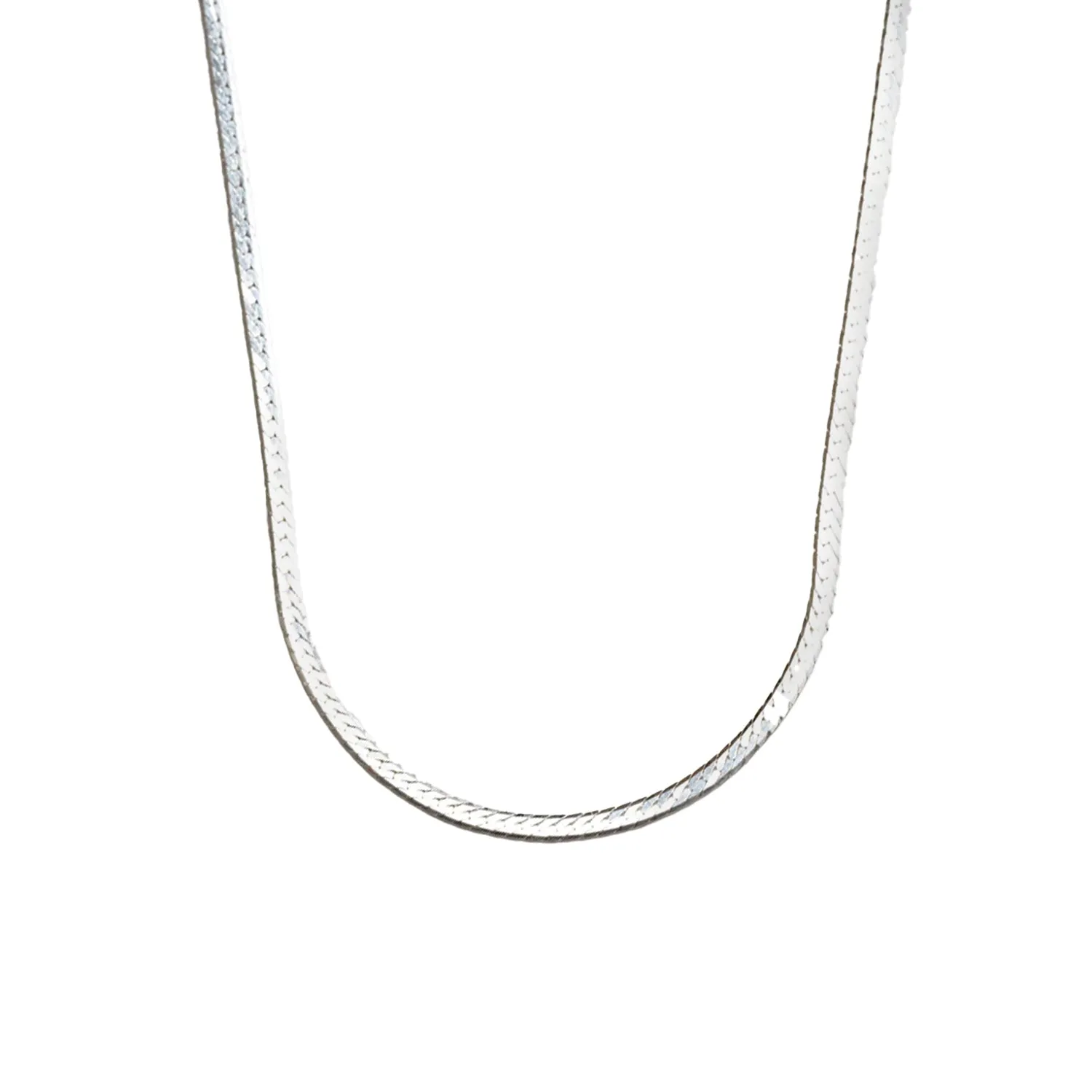 Silver Herringbone Thin Chain Necklace sold by Folklore Shop product image thumbnail 4