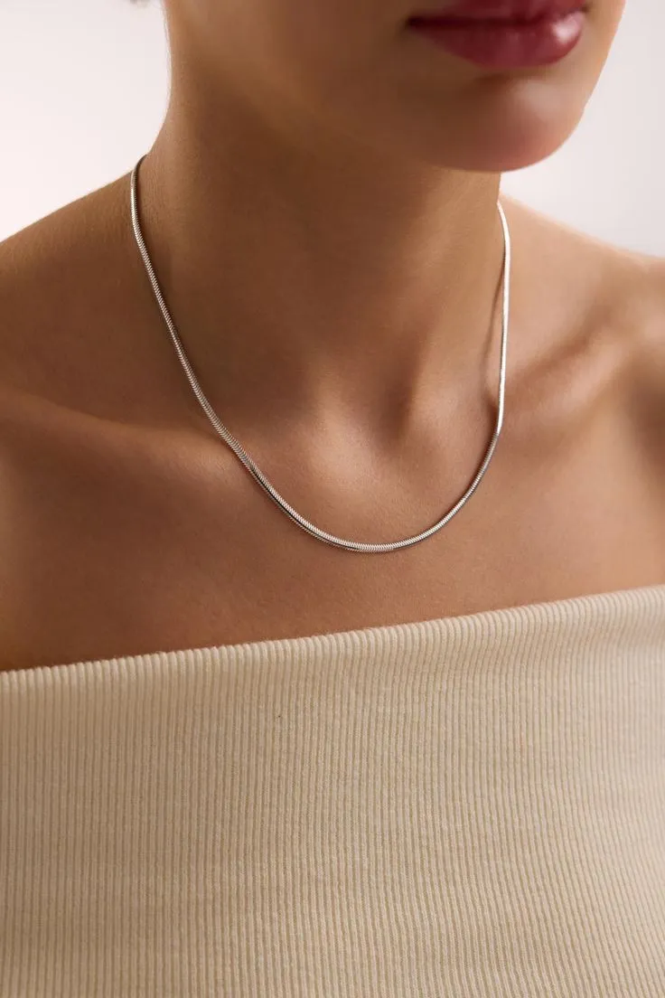 Silver Herringbone Thin Chain Necklace sold by Folklore Shop product image thumbnail 2