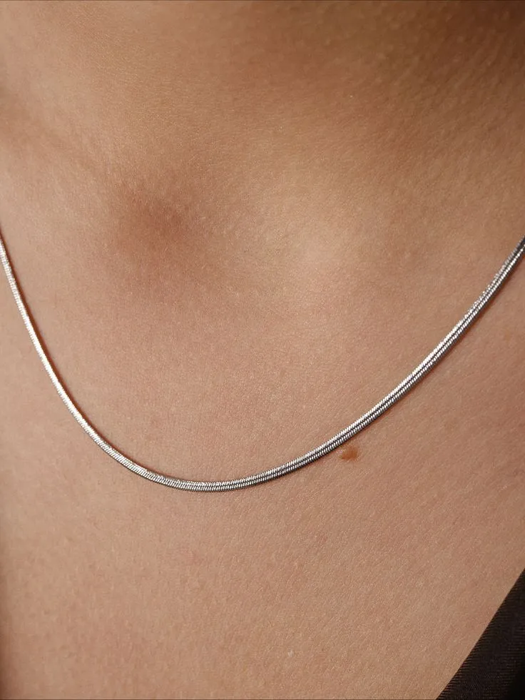 Silver Herringbone Thin Chain Necklace sold by Folklore Shop product image thumbnail 3