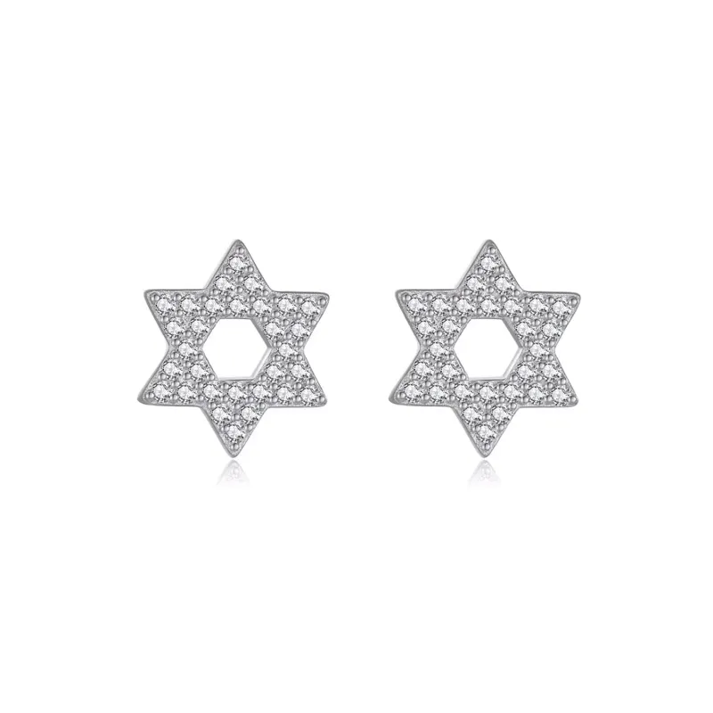 Pave Star Of David Silver Stud Earrings sold by Folklore Shop