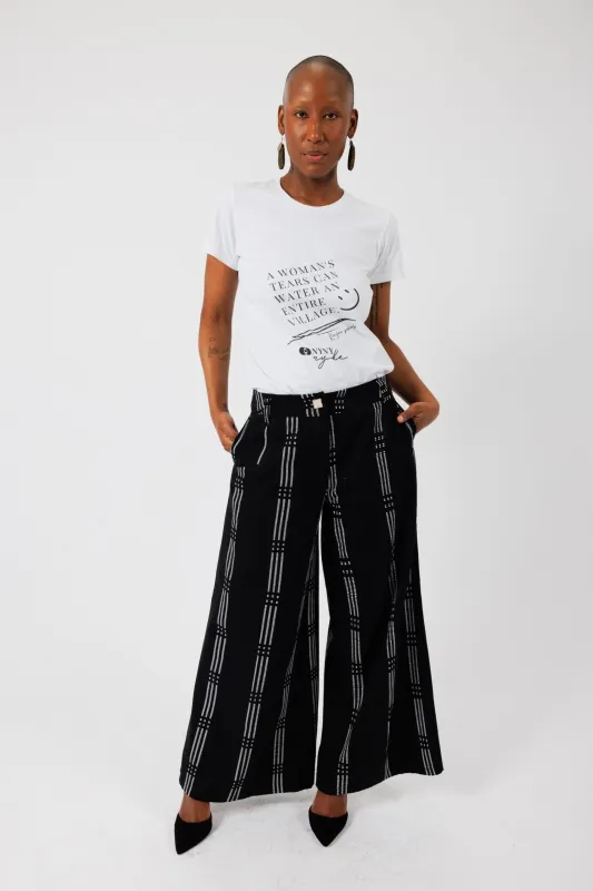 KEYS, Black Denim-Style Wide-Leg Trousers sold by Folklore Shop