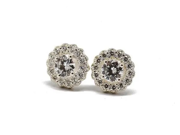 Round Elegant Silver Halo Stud Earrings sold by Folklore Shop product image thumbnail 3