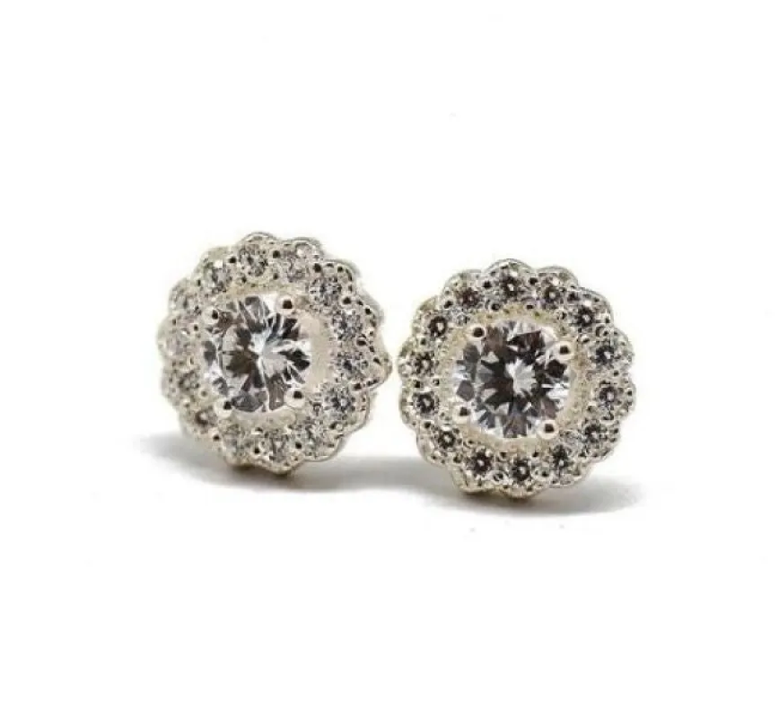 Round Elegant Silver Halo Stud Earrings made by Folklore Shop