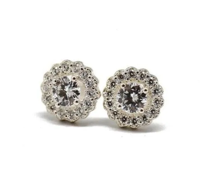 Round Elegant Silver Halo Stud Earrings sold by Folklore Shop