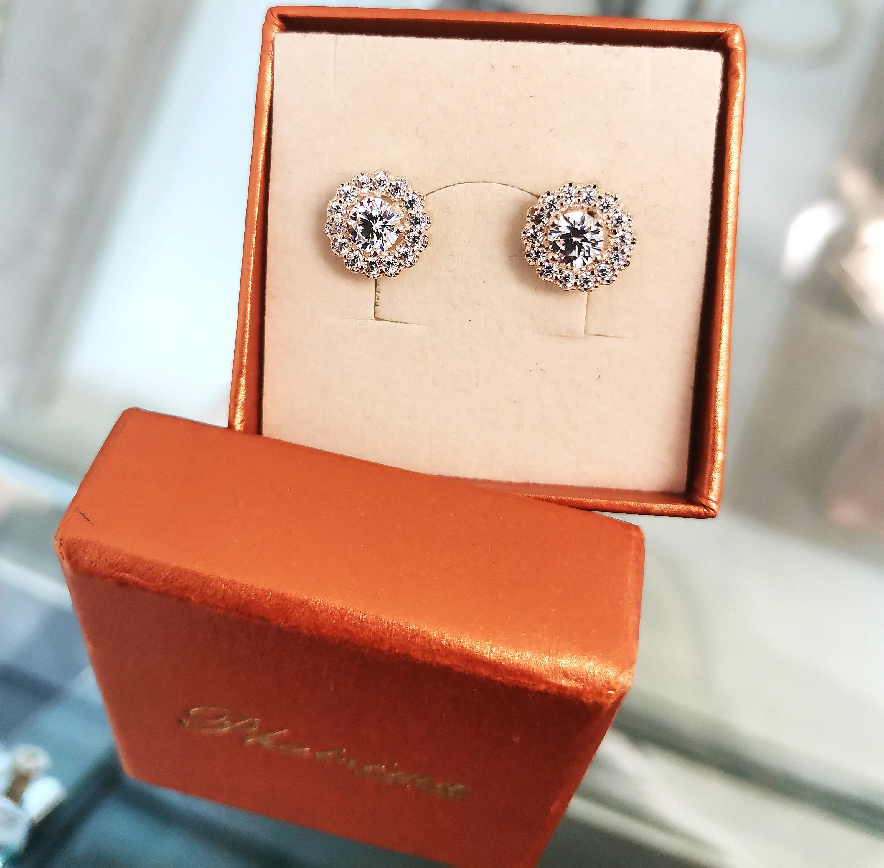 Round Elegant Silver Halo Stud Earrings sold by Folklore Shop product image thumbnail 4