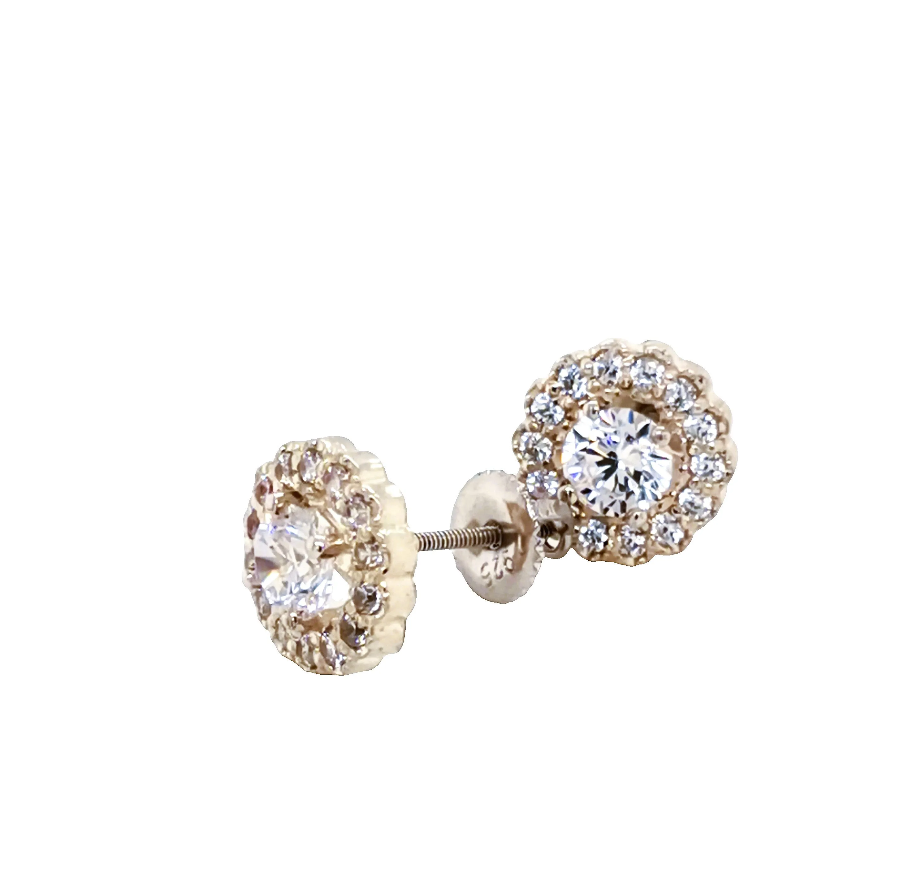 Round Elegant Silver Halo Stud Earrings sold by Folklore Shop product image thumbnail 2