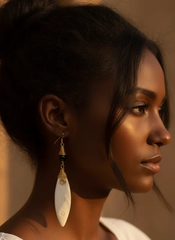 Malaika Handmade Bone & Brass Drop Earrings made by Folklore Shop