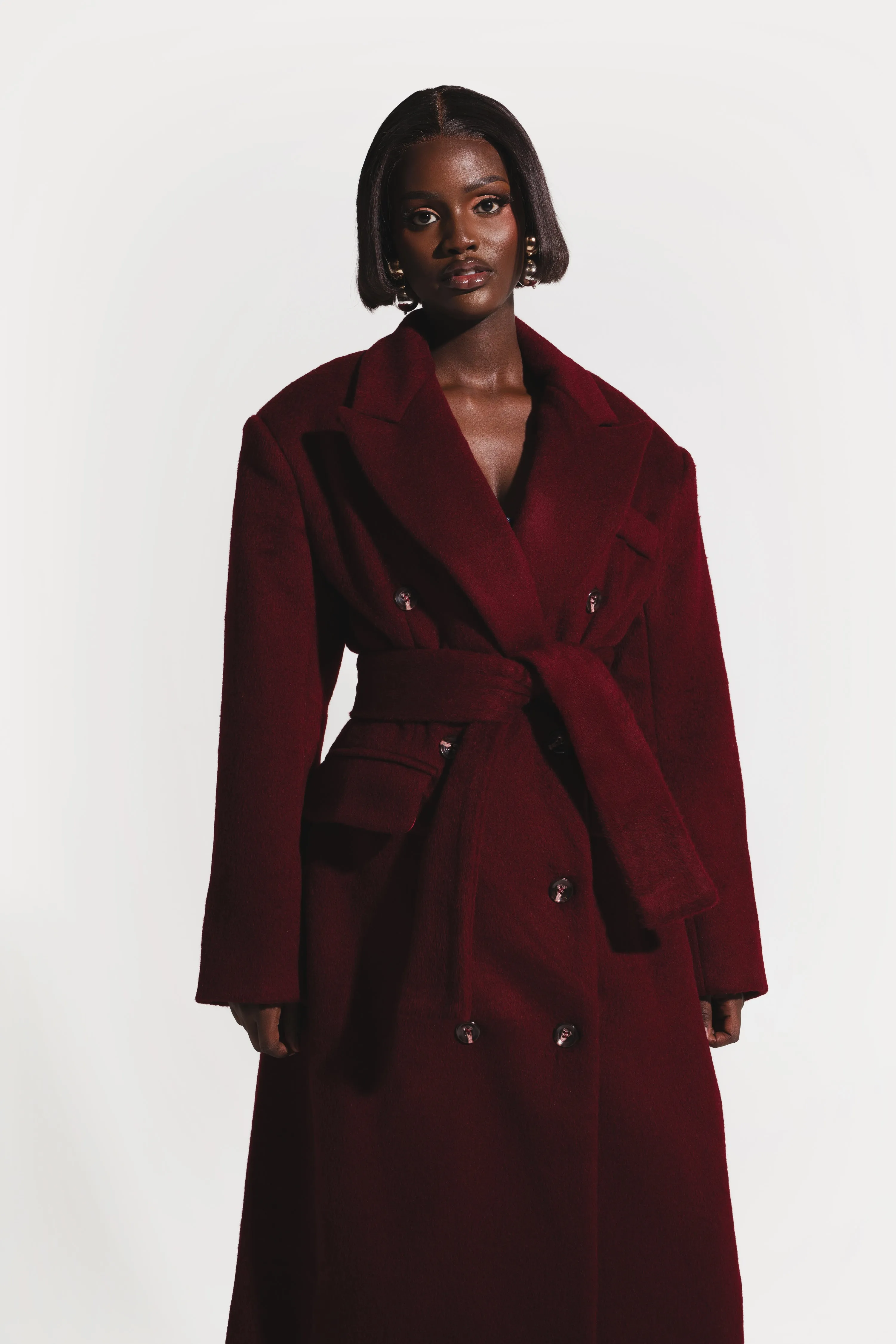 Iman Wool Long Jacket In Burgundy sold by Folklore Shop product image thumbnail 5