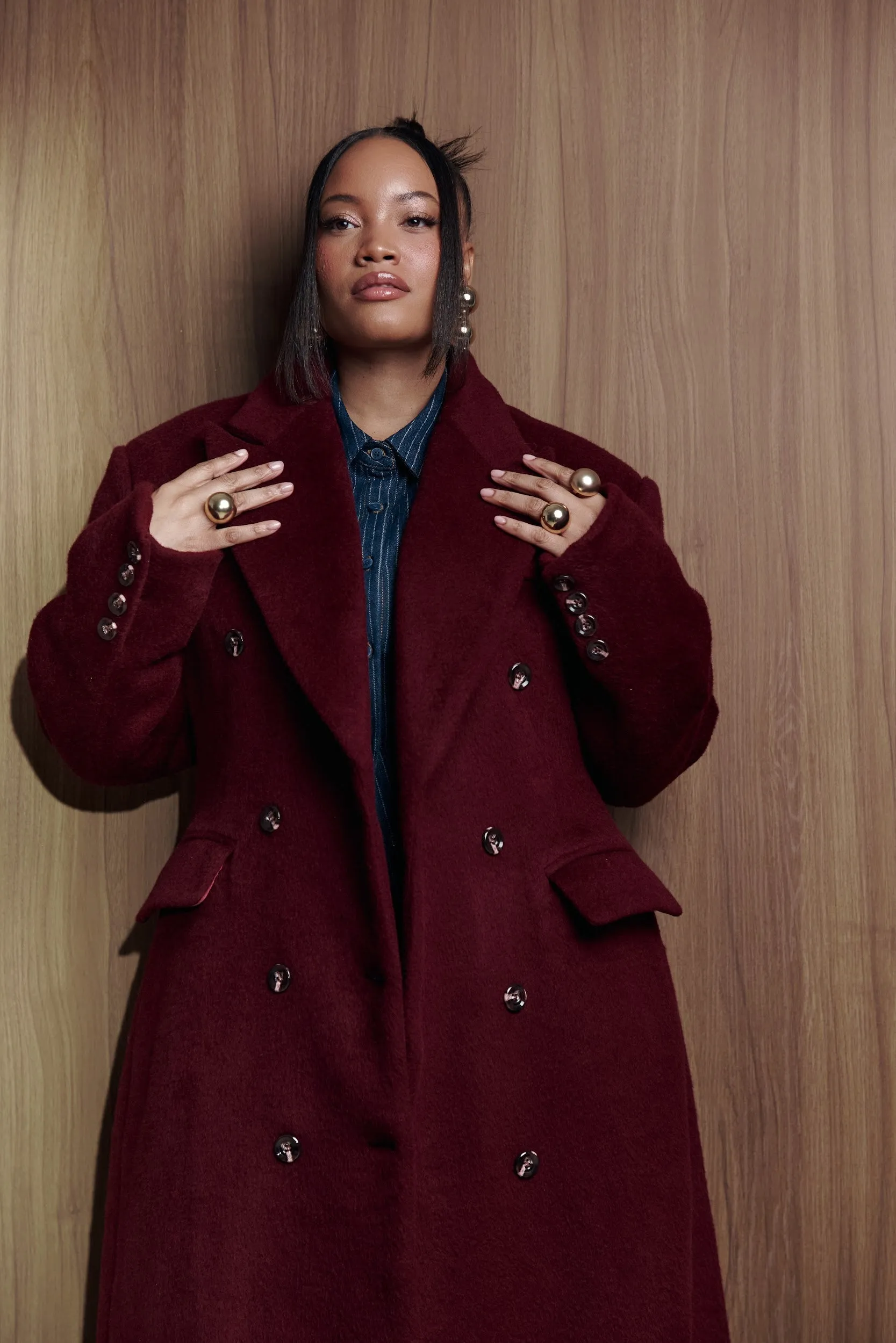 Iman Wool Long Jacket In Burgundy sold by Folklore Shop product image thumbnail 2