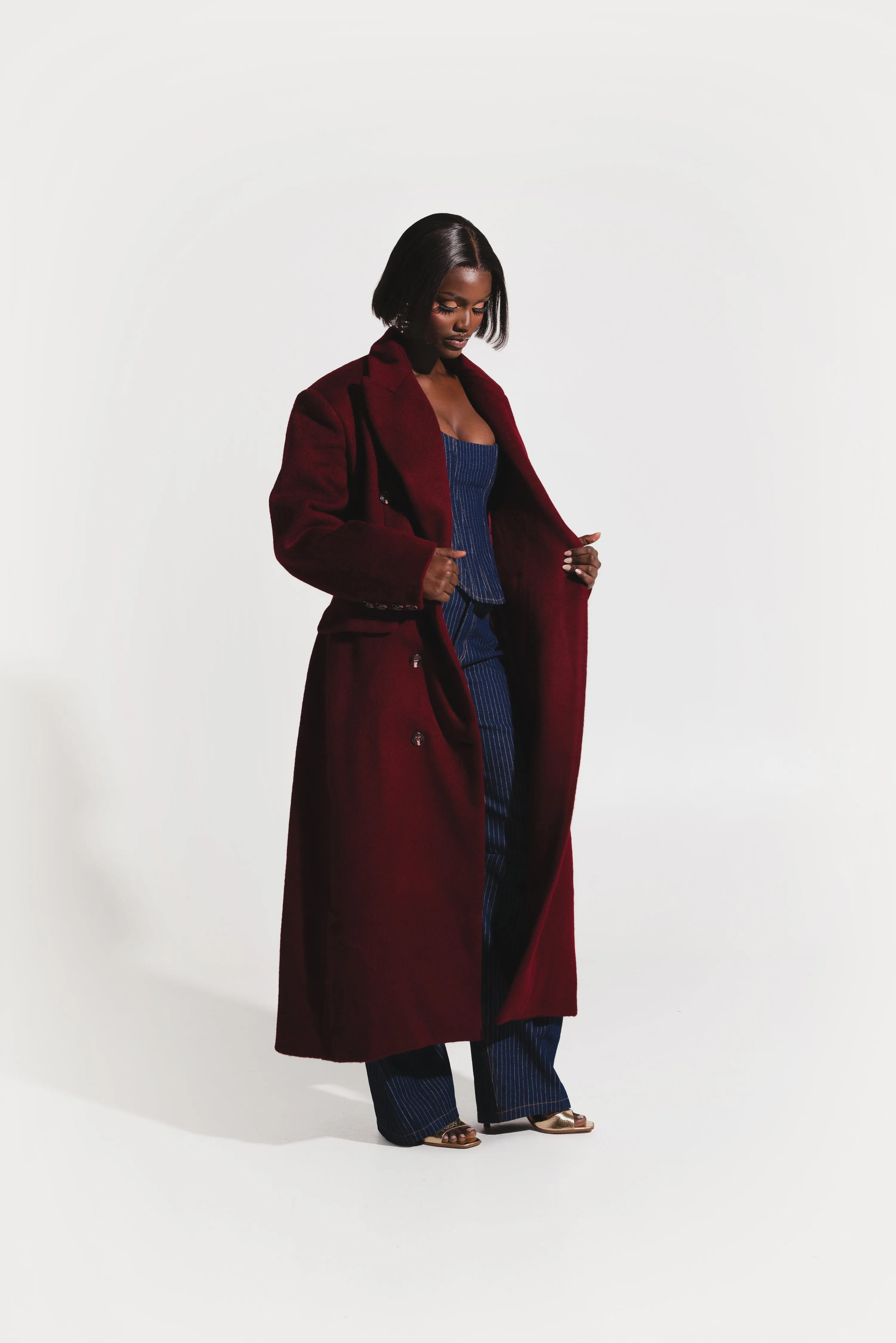Iman Wool Long Jacket In Burgundy sold by Folklore Shop product image thumbnail 3