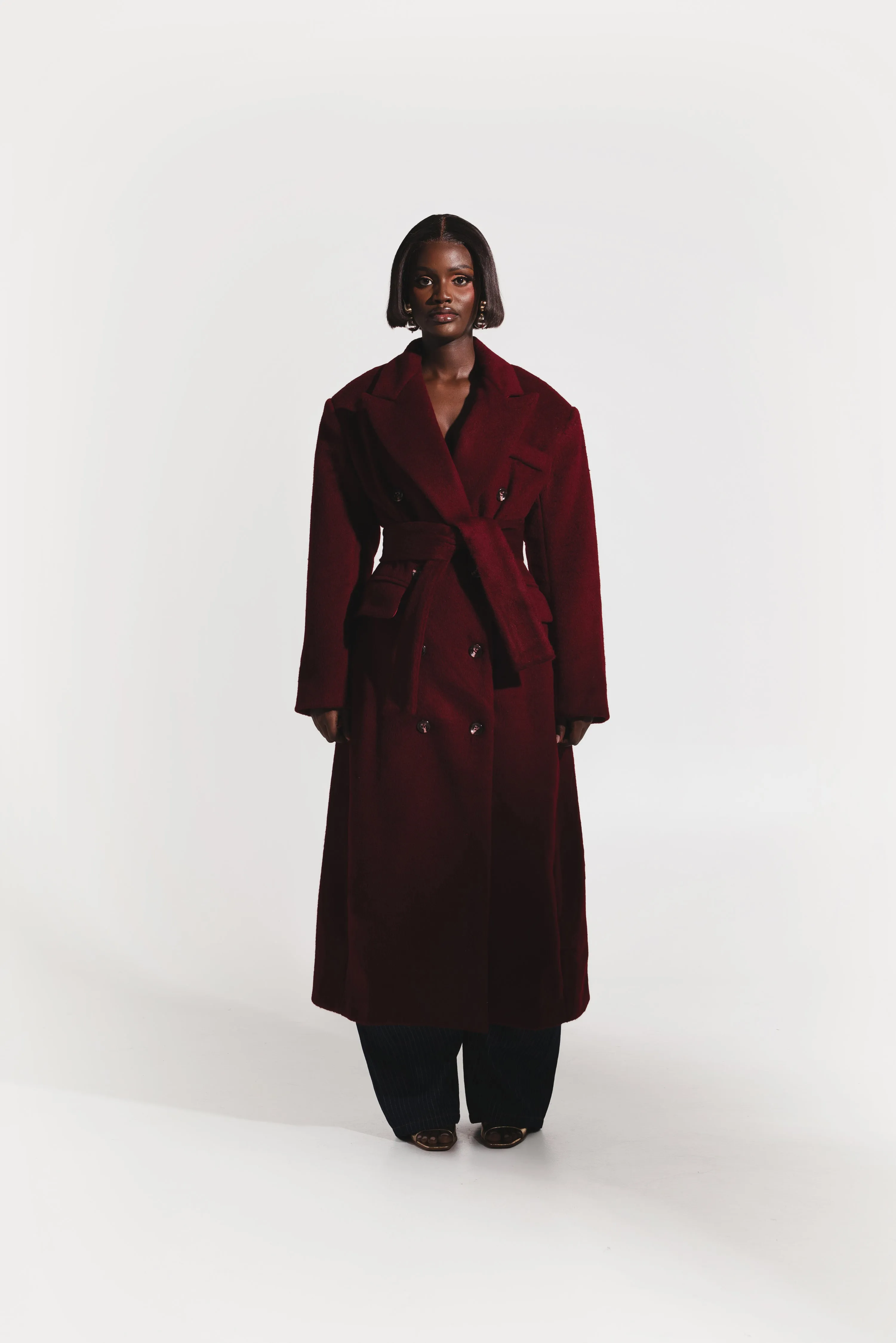 Iman Wool Long Jacket In Burgundy sold by Folklore Shop