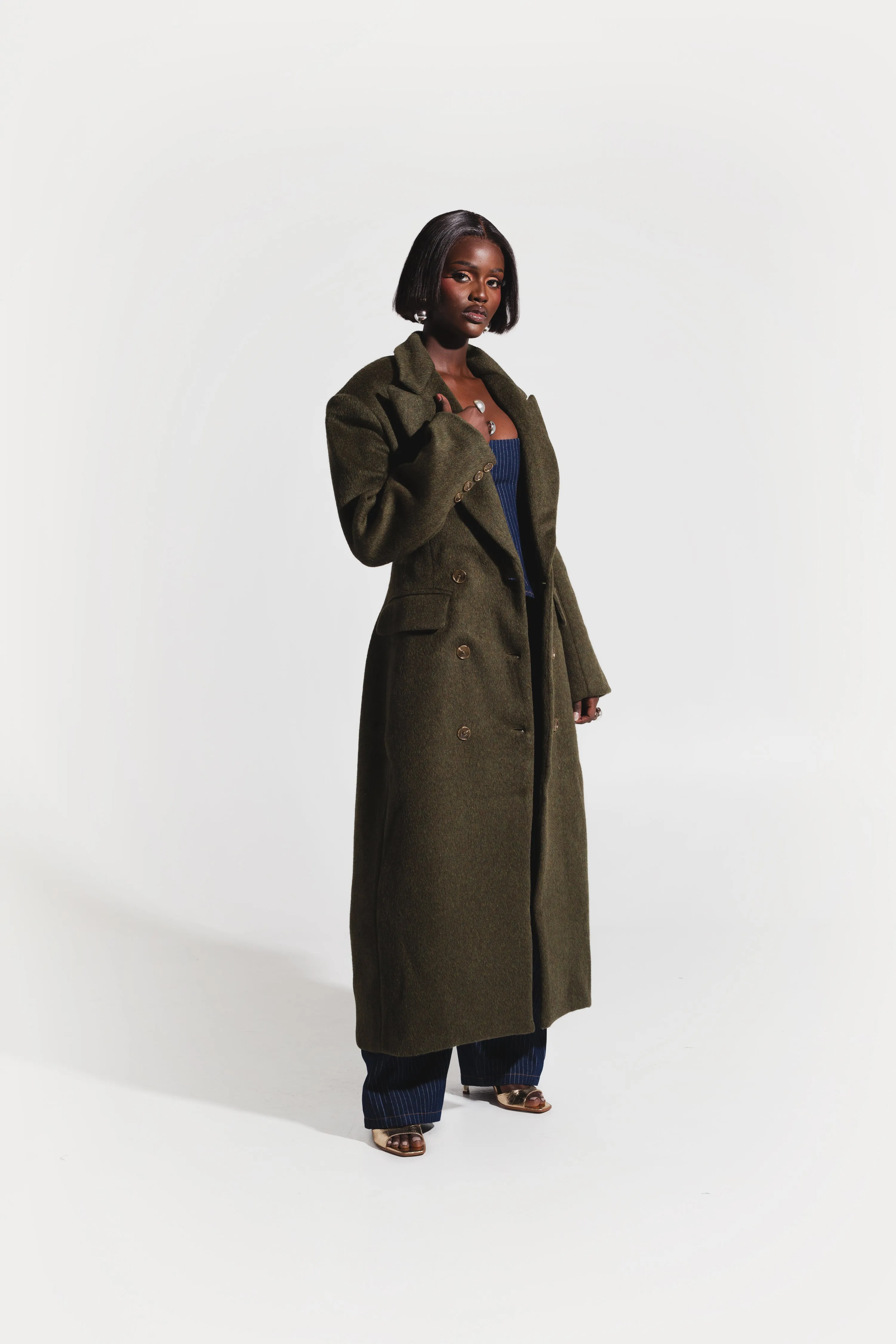 Iman Wool Long Jacket In Olive sold by Folklore Shop product image thumbnail 4