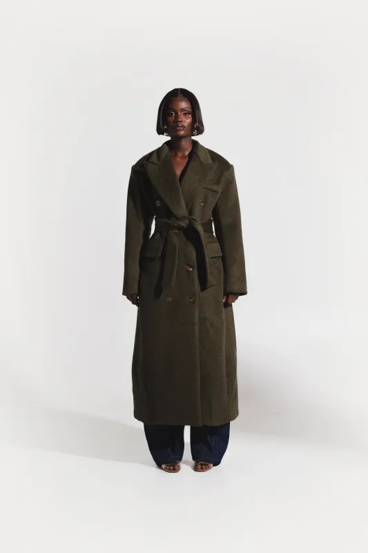 Iman Wool Long Jacket In Olive made by Folklore Shop