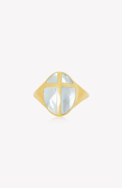 Mother Of Pearl Cross Ring made by Folklore Shop