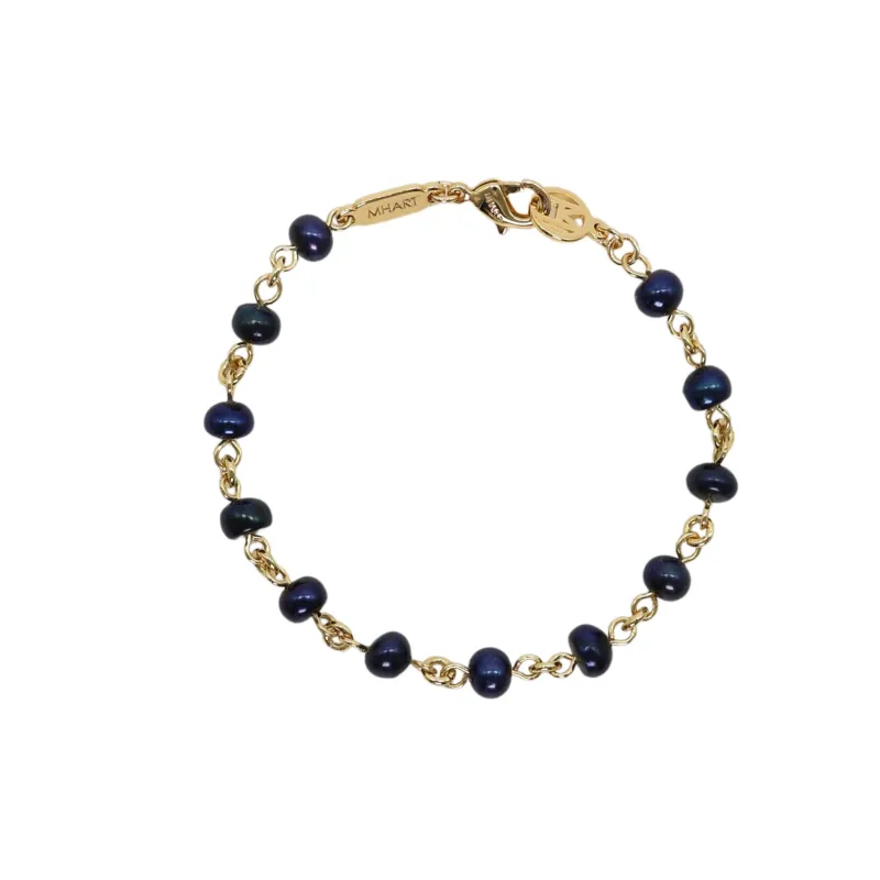 Linked Black Pearl 14k Gold Bracelet made by MHART