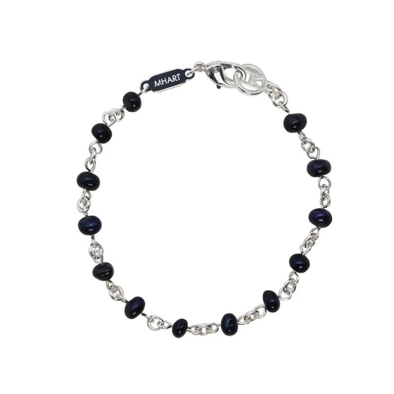 Linked Black Pearl Silver Bracelet sold by Folklore Shop