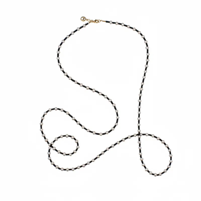 White Pearl and Black Spinel Beaded Necklace sold by Folklore Shop