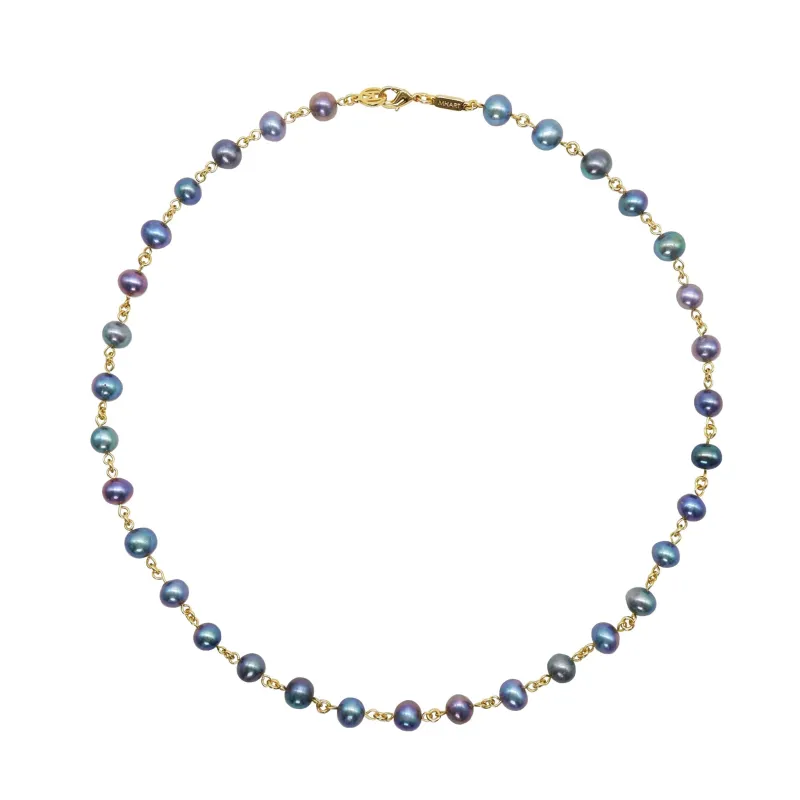 14k Gold Linked Black Pearl Necklace made by MHART