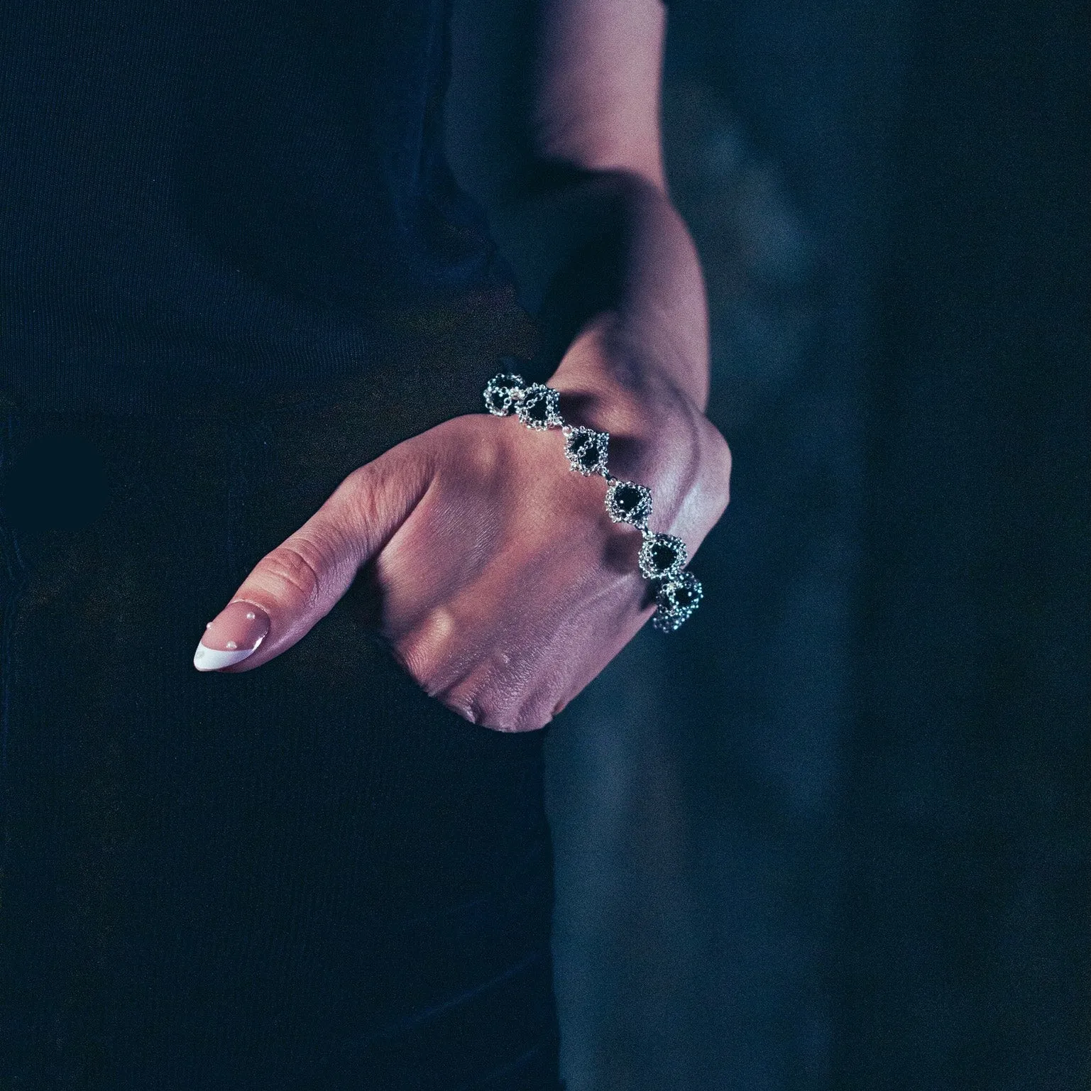 Caged Black Onyx Gemstone Bracelet in Silver sold by Folklore Shop product image thumbnail 2