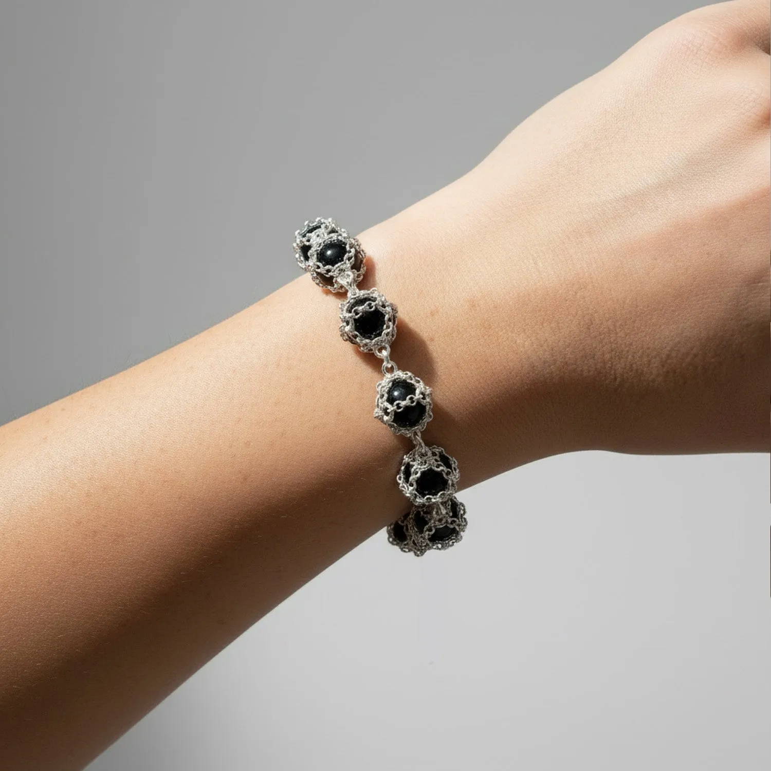 Caged Black Onyx Gemstone Bracelet in Silver sold by Folklore Shop product image thumbnail 3
