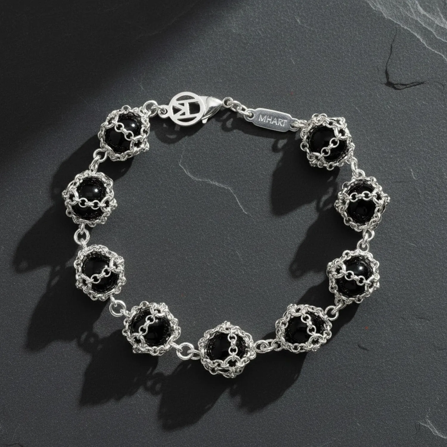Caged Black Onyx Gemstone Bracelet in Silver sold by Folklore Shop product image thumbnail 4