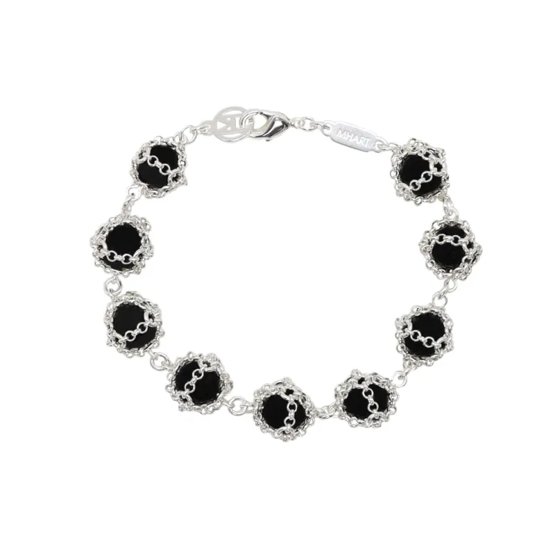 Caged Black Onyx Gemstone Bracelet in Silver made by Folklore Shop