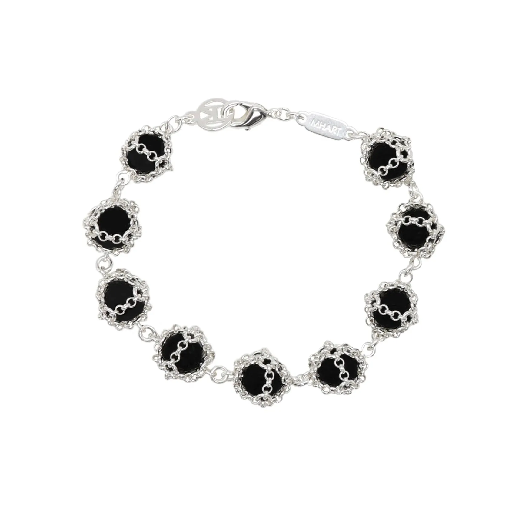 Caged Black Onyx Gemstone Bracelet in Silver sold by Folklore Shop