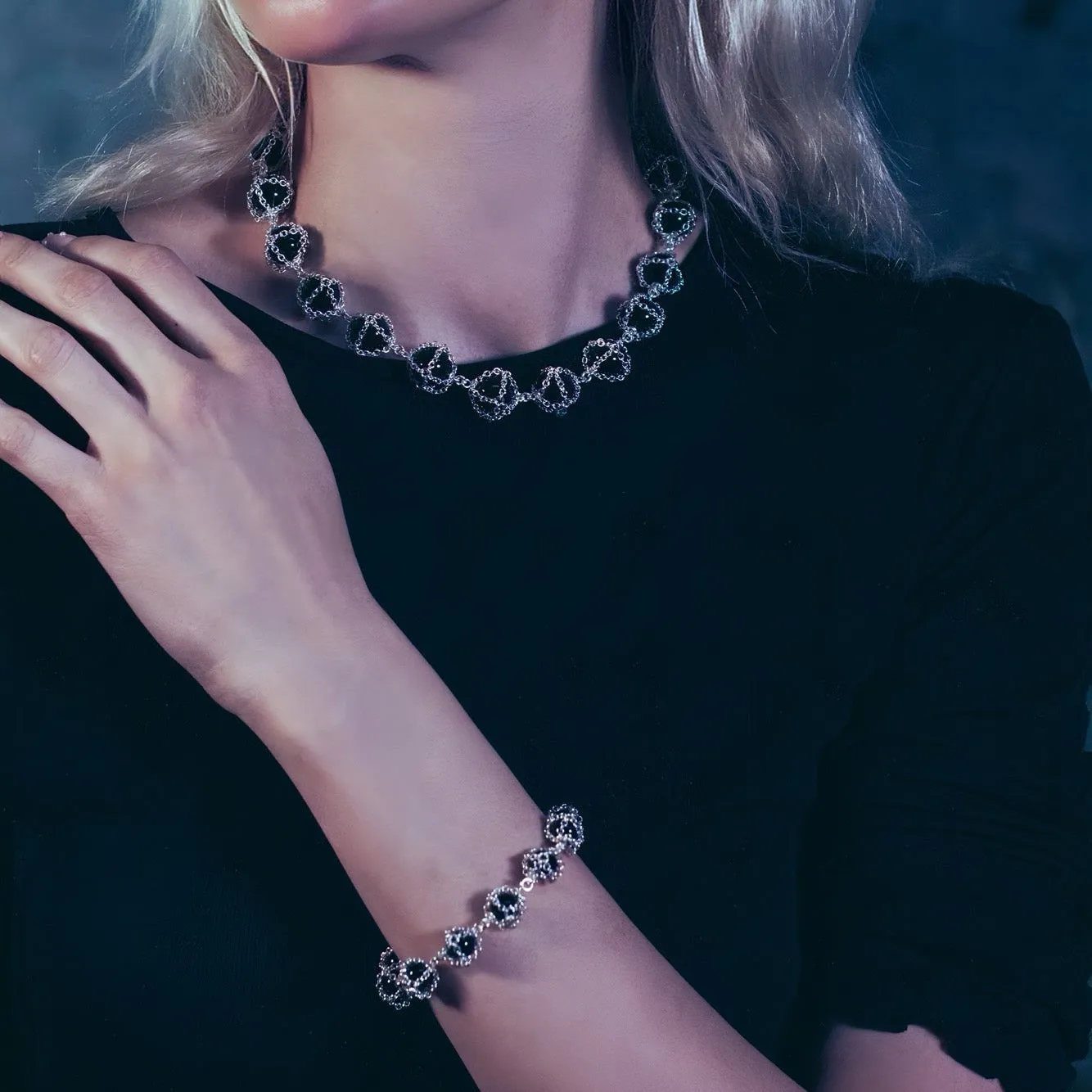 Caged Onyx Silver Necklace sold by Folklore Shop product image thumbnail 5