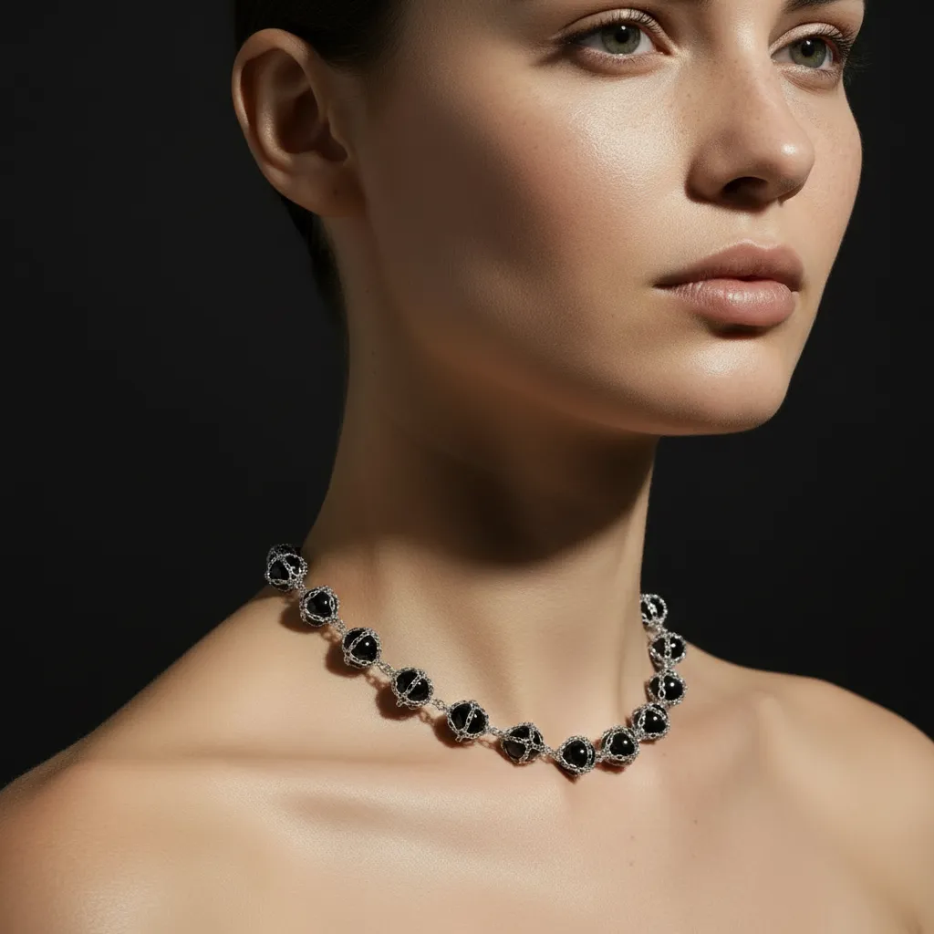 Caged Onyx Silver Necklace sold by Folklore Shop product image thumbnail 2