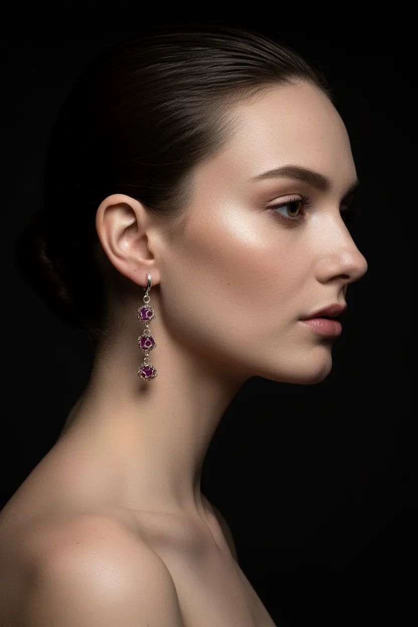 Ruby Triple Set Earrings in Sterling Silver sold by Folklore Shop product image thumbnail 2