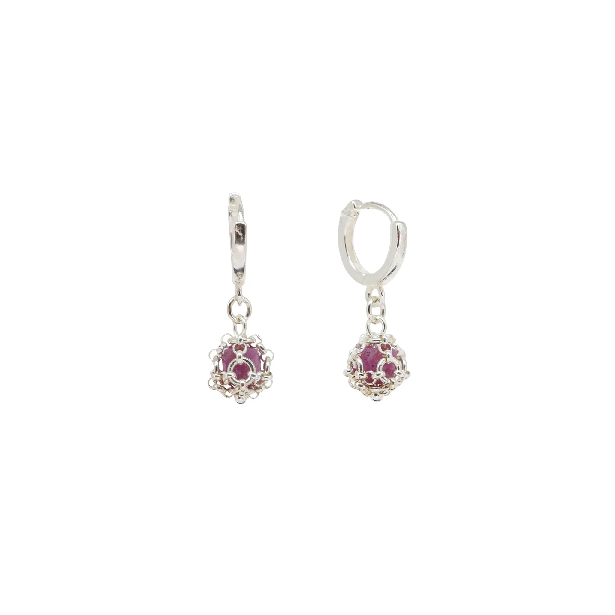 Raw Ruby Caged Earrings in Sterling Silver sold by Folklore Shop