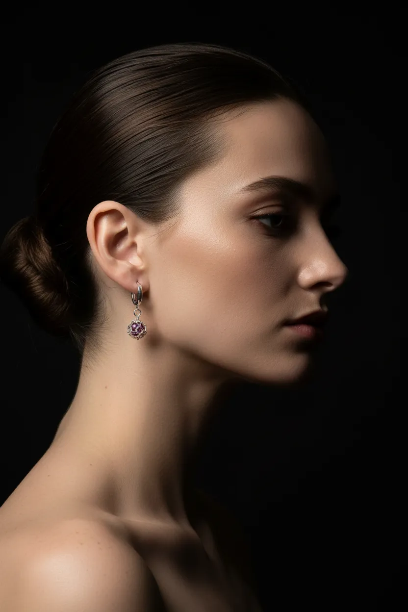 Raw Ruby Caged Earrings in Sterling Silver sold by Folklore Shop product image thumbnail 2