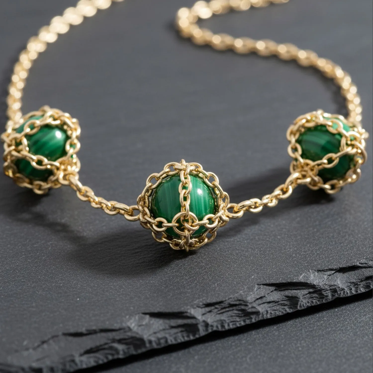 Triple Caged Malachite Necklace sold by Folklore Shop product image thumbnail 4