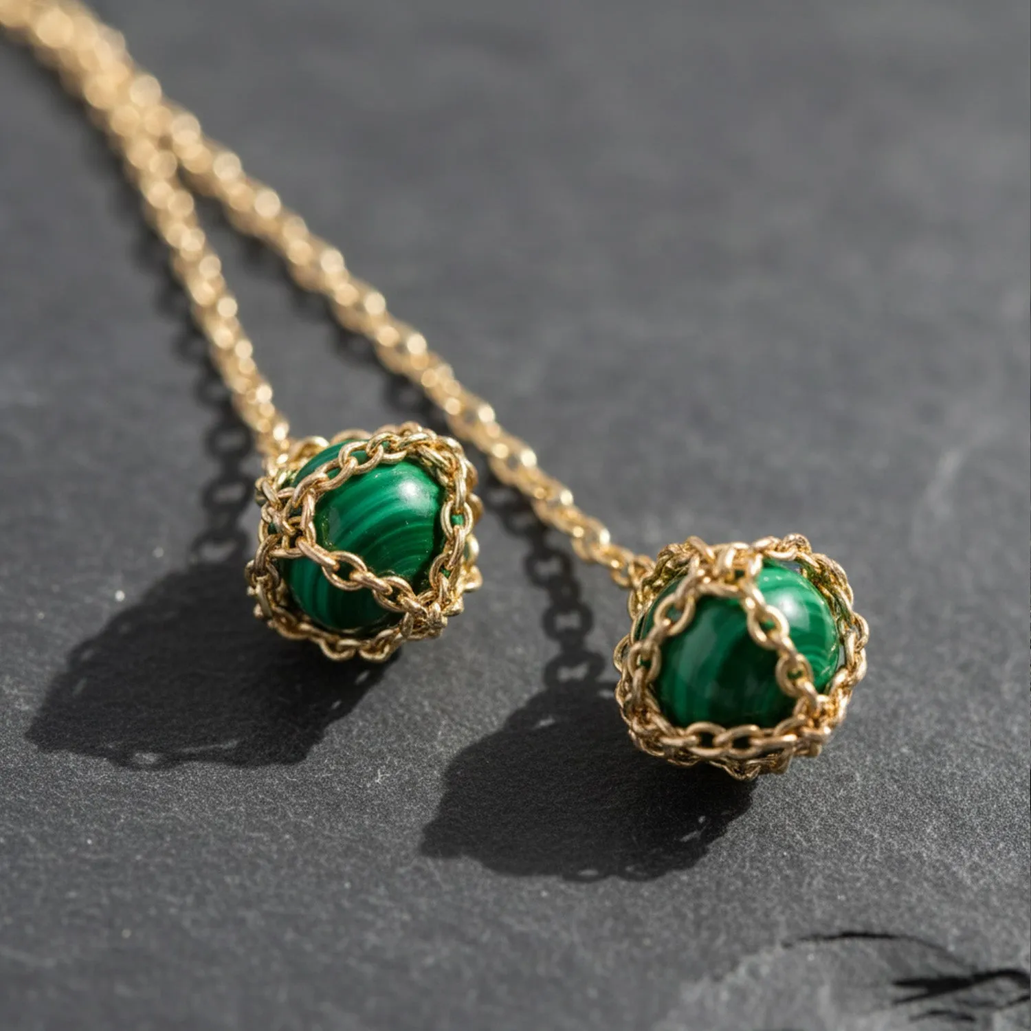 Double Malachite Drop Lariat sold by Folklore Shop product image thumbnail 3