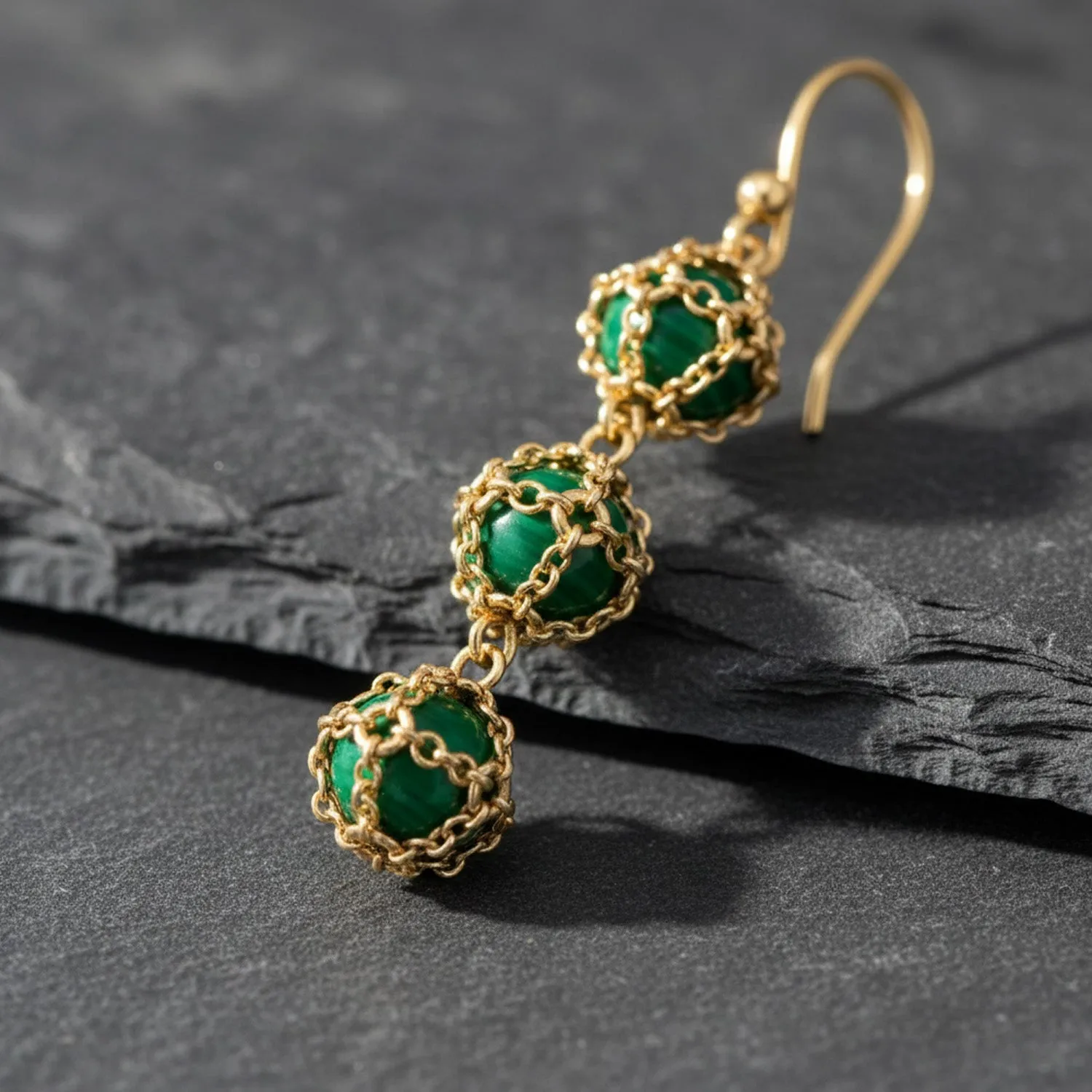 Stacked Caged Malachite Earrings sold by Folklore Shop product image thumbnail 4
