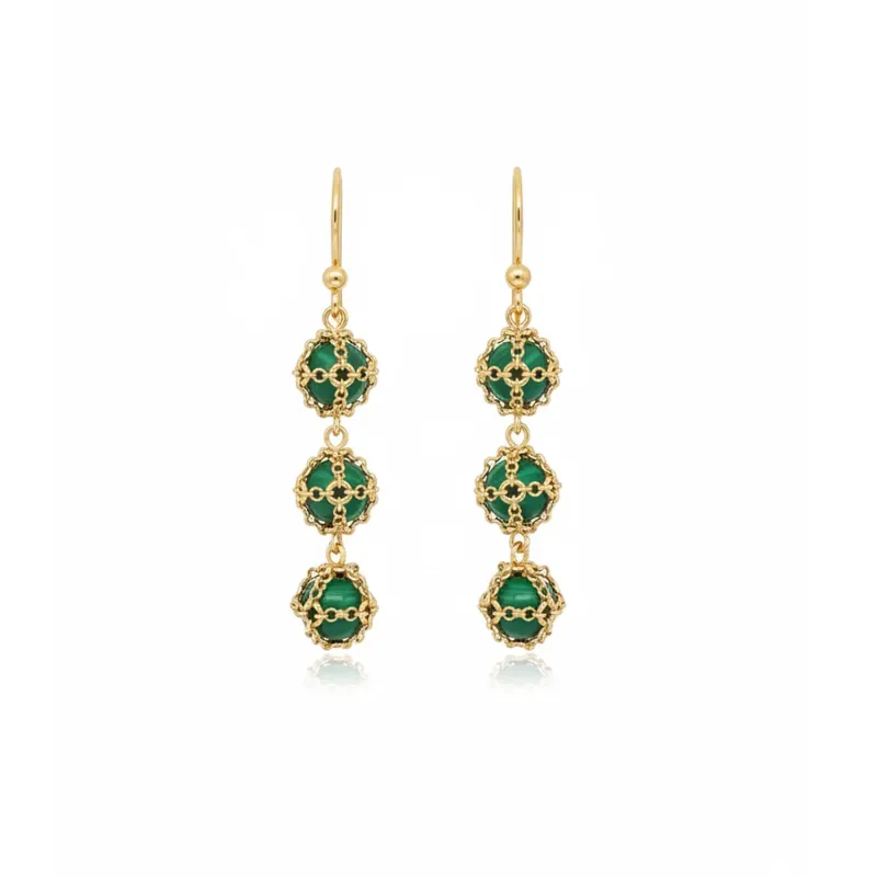 Stacked Caged Malachite Earrings made by MHART