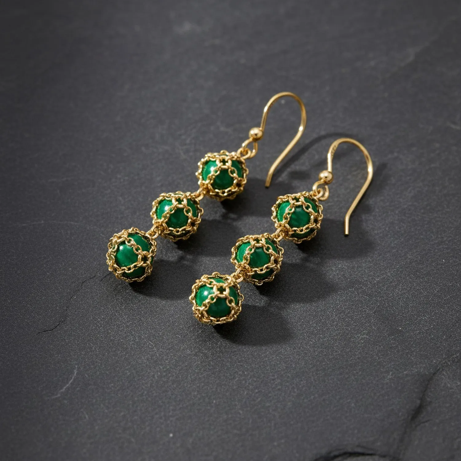 Stacked Caged Malachite Earrings sold by Folklore Shop product image thumbnail 3