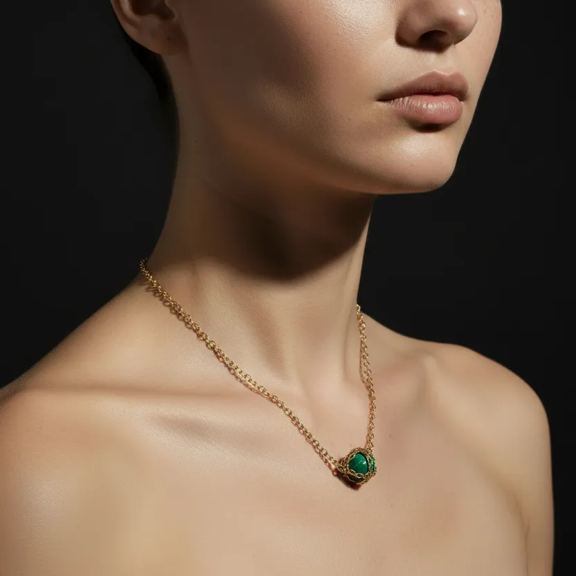 Caged Malachite Pendant Necklace sold by Folklore Shop product image thumbnail 2