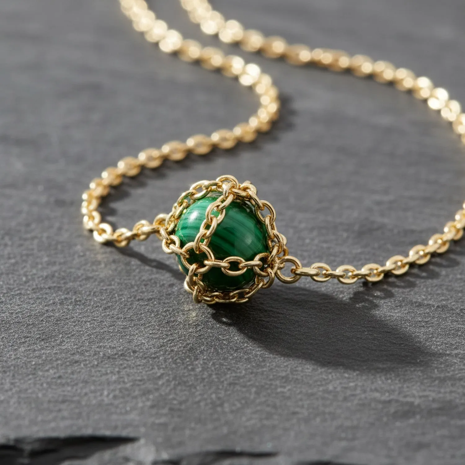 Caged Malachite Pendant Necklace sold by Folklore Shop product image thumbnail 3