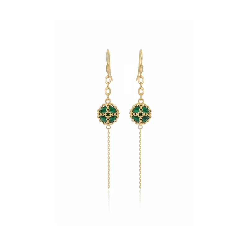 Caged Malachite Cable Chain Drop Earrings made by MHART
