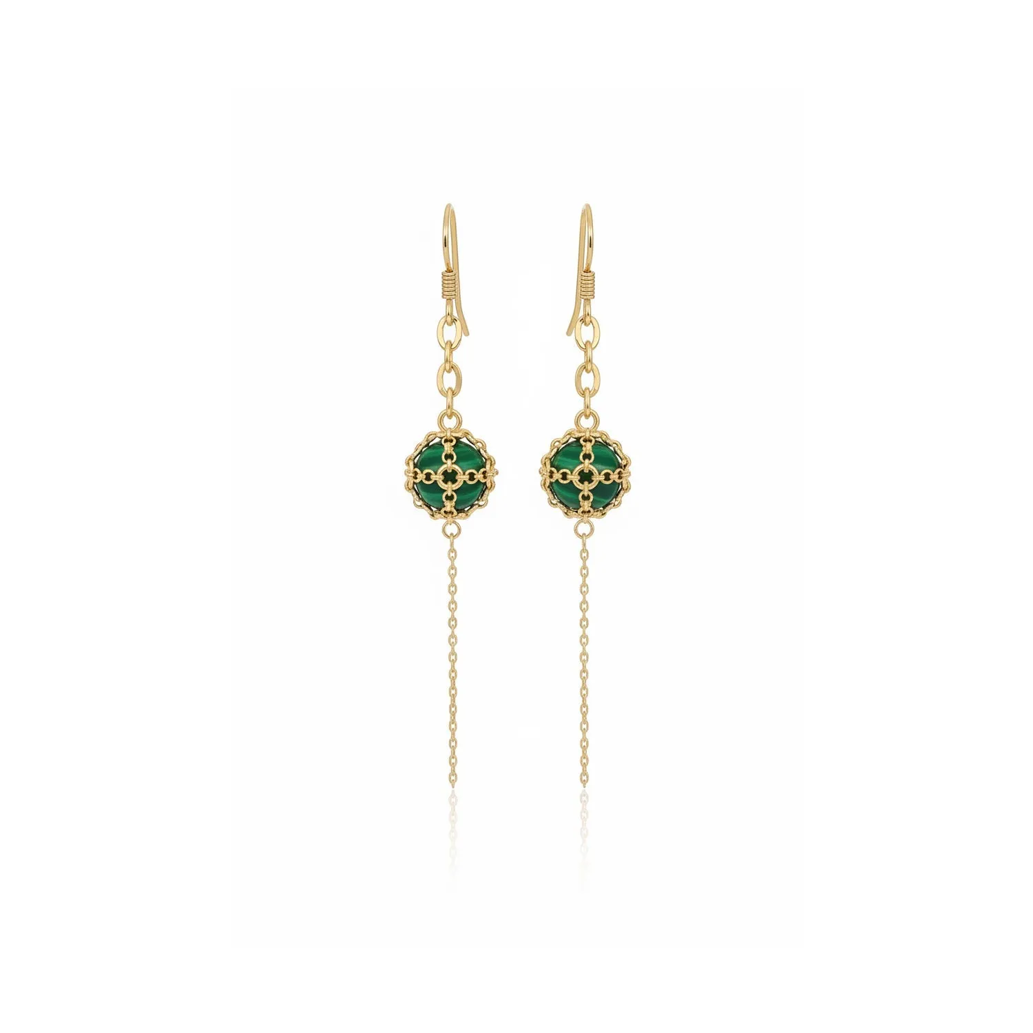 Caged Malachite Cable Chain Drop Earrings sold by Folklore Shop